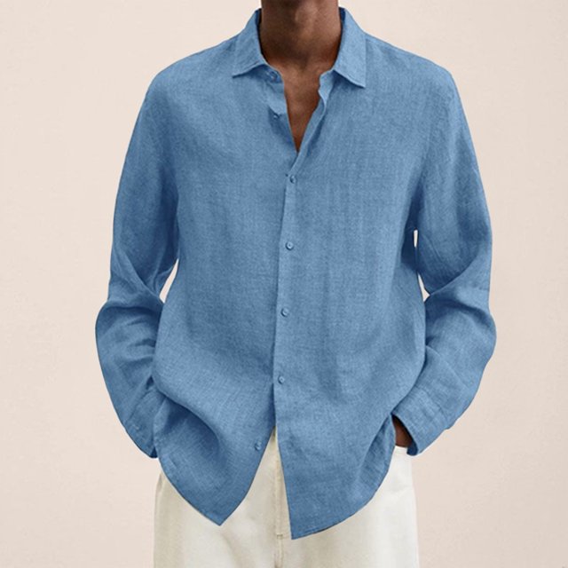 EGNMCR Chemises à Manches Longues pour Hommes Automne Mode Décontractée Couleur Unie Bouton Col Rabattu Hauts Blouse Confortable Coton Chemises de Travail de Bureau