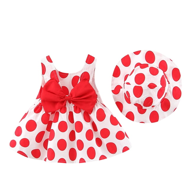Robe Sans Manches pour Fillette, Robe Tutu pour Bébé, Robe d'Été pour Fille avec Chapeaux, Ensemble 2 Pcs, Robe de Fête pour Tout-Petit 90/10/9