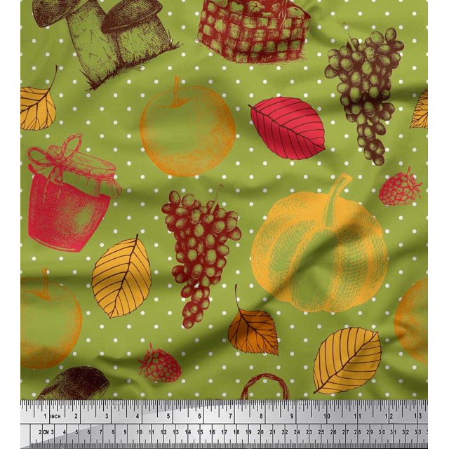 Soimoi Poly Georgette Tissu Champignon, Raisins & Tissu d'Impression Frais par la Cour 52 Pouces de Large