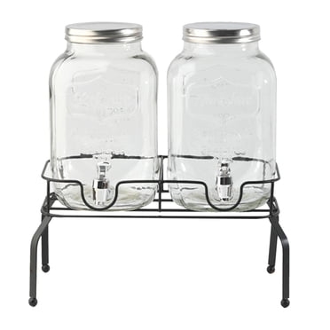Lipstore 2 Pcs Distributeur de Boissons Distributeur avec Support 4 L par Pot Étanche 2 Pots en Verre Robinet en Plastique