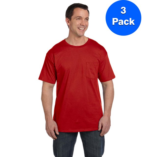 Hanes Men's Beefy-T with Pocket - 5190P (Pack Of 3)