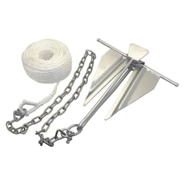Blue Dog Marine Galvanized Steel Slip Ring Boat Anchor Kit, #7 Fluke Anchor | 7 LBS Boat Anchors for Boats up to 19'