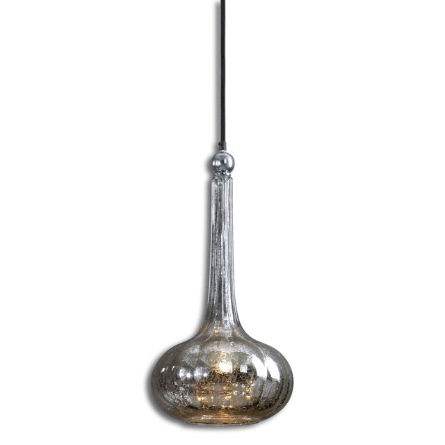 Diva At Home 19" Silver Mercury Glass Fluted Gourd Mini Ceiling Pendant Light