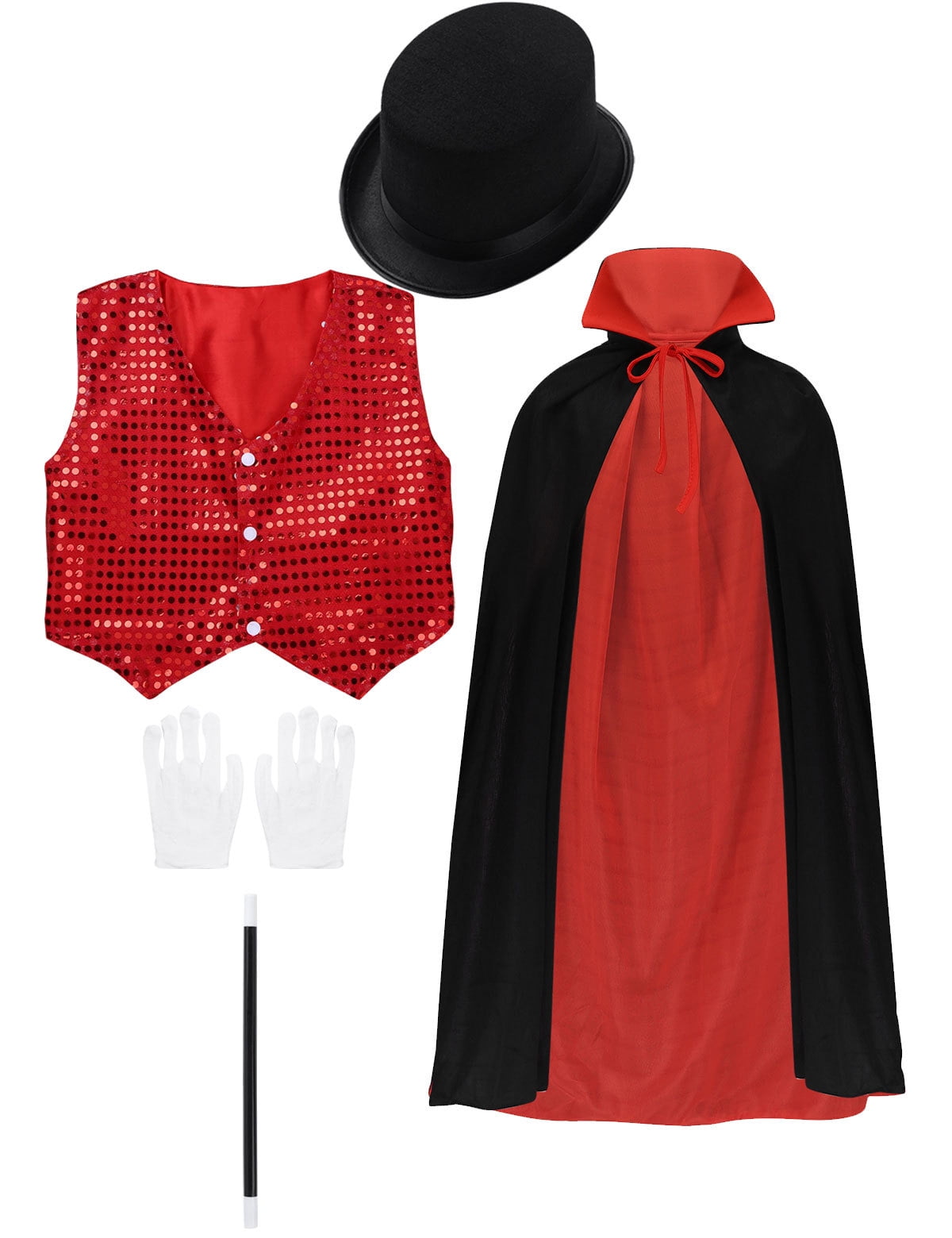 Aiihoo Magician Role Play Costume Set Pretend Playing Dress Up Magic Tricks Show Accessories Red 120