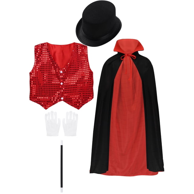 CHICTRY Magician Role Play Costume Set Pretend Playing Dress Up Magic Tricks Show Accessories Red 110