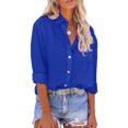 thumbnail image 1 of MAWCLOS Hauts pour Femmes Blouse à Col à Revers Chemises Boutonnées Élégantes de Bureau Tunique à Manches Longues Chemise Bleu TG, 1 of 2