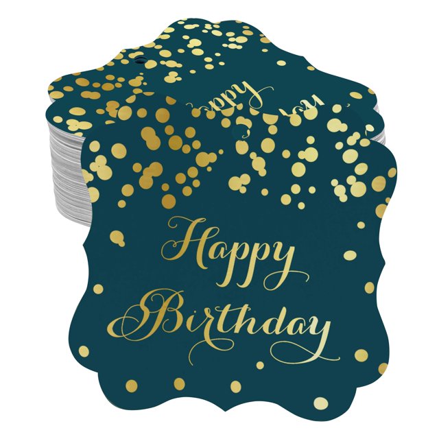 Inkdotpot Real Gold Foil Bracket Shape Paper Hang Tags Happy Birthday Favor Tags Pack Of 50