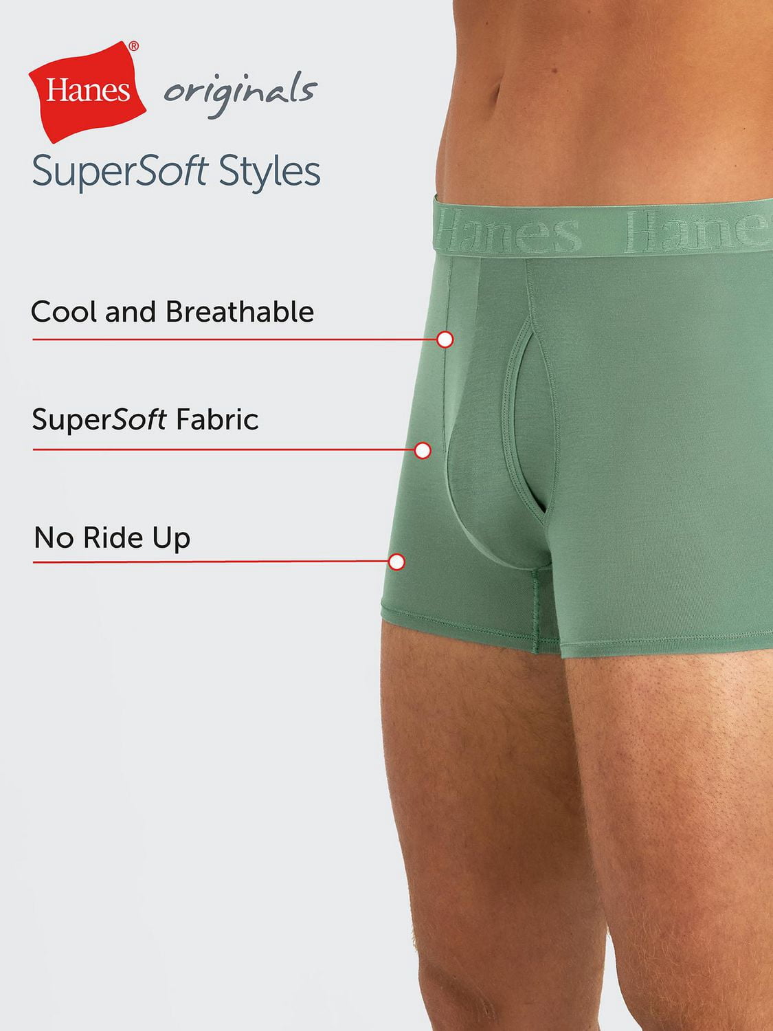 Hanes Originals Men's SuperSoft Trunks Underwear, Total Support Pouch, Black