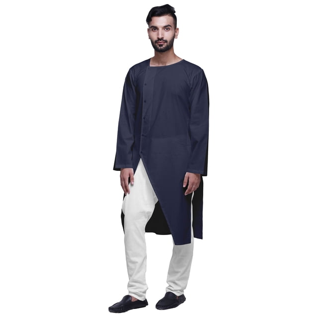 Atasi Button Down Asymmetrical Kurta For Men Solid Long Sleeve Kurta For Men