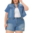 thumbnail image 1 of Agnes Orinda Women's Plus Size Denim Jacket Short Sleeves Button Down Cropped Jean Jackets 2X Light Blue, 1 of 7
