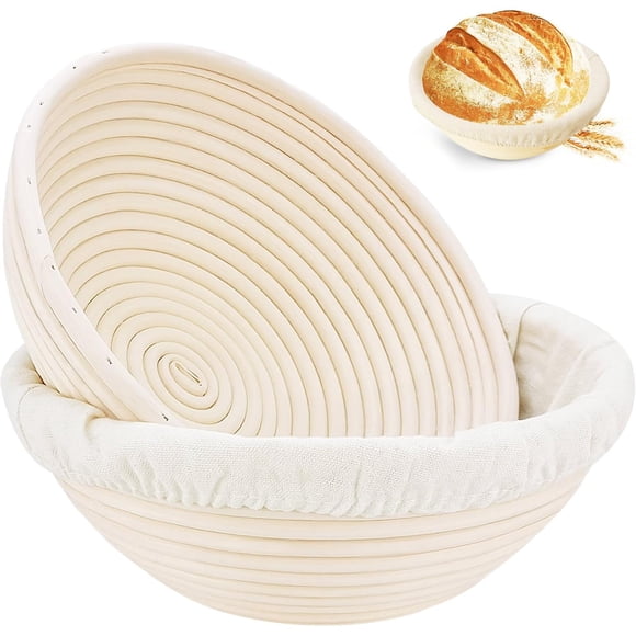 Panier d'Apprêt pour Pain, Ensemble de 2 Paniers, Bols Ronds d'Apprêt de 9 Pouces pour Levain, Paniers et Doublures en Rotin Faits à la Main, Panier Artisanal pour Levain