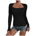 thumbnail image 1 of CEHVOM Femmes Ajusté Décontracté Uni Manches Longues Col Carré Chemises de Base Blouses Chaudes Hauts, 1 of 6