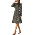 thumbnail image 4 of INSPIRE CHIC Robe Vintage à Fleurs pour Femme à Col Noué en Chiffon à Manches Longues avec Ceinture S Noir, 4 of 5
