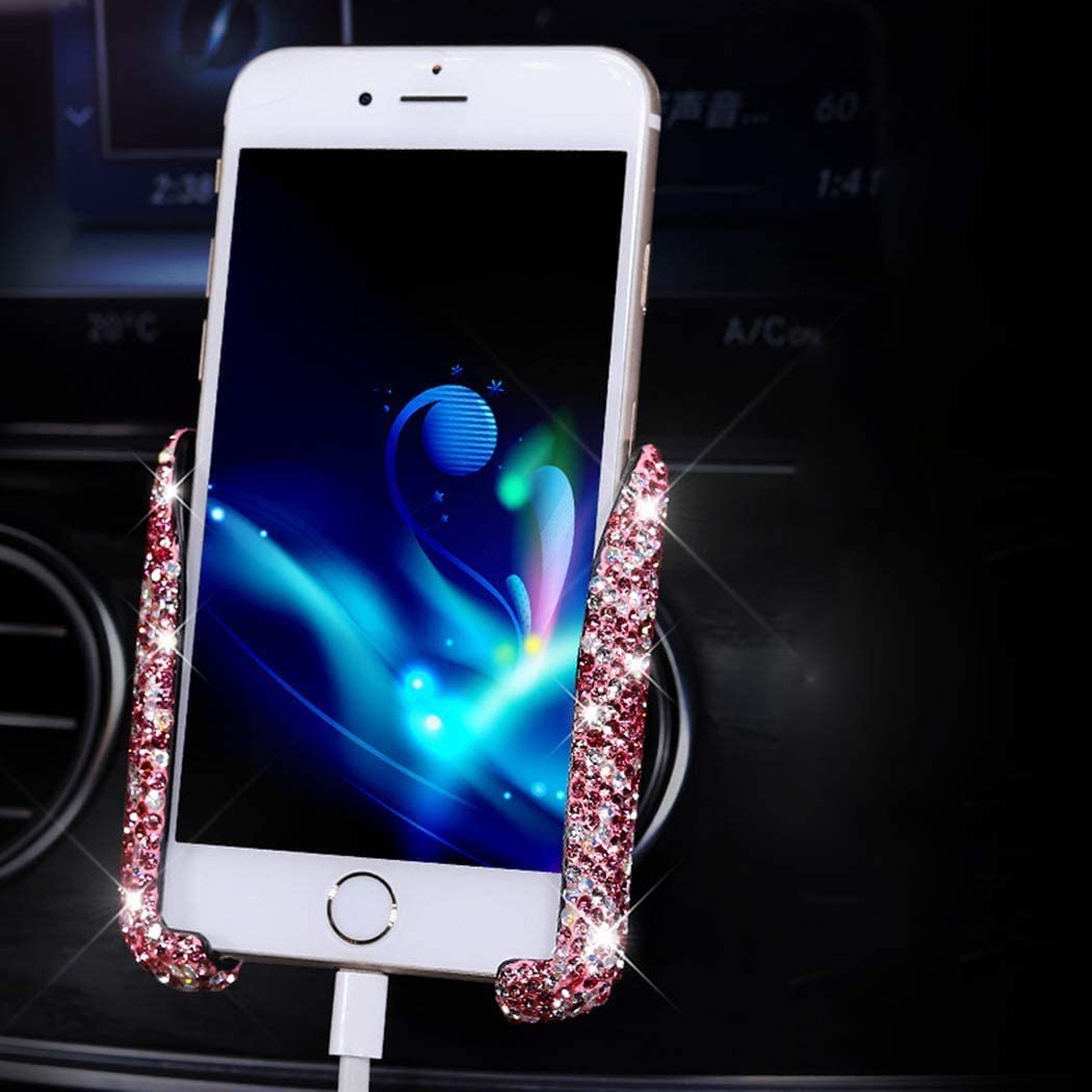 Bling Car Phone Holder Mini Car Dash Air Vent Automatic Phone Mount Universal 360°Adjustable Crystal Auto Car Stand Phone Holder Car Accessories for Women and Girls