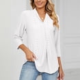 thumbnail image 2 of Pompotops Femmes V- Cou Couleur Unie Trois Quarts Manches Revers Hauts, 2 of 9