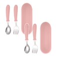 thumbnail image 1 of 2pcs Stainless Steel Baby Tableware Set Portable Baby Spoon And Fork Set With Storage Box Cute Baby Cutlery Set Self Feeding Learning Dishwasher Baby Equipment For Chil, 1 of 5