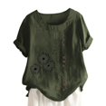 thumbnail image 1 of Chemise à Manches Longues pour Femmes Été Décontracté Col Rond Manches Courtes Imprimé Chemise Ample Hauts d'Été pour Femmes Coupe Ample Hauts à Manches Courtes pour Femmes, 1 of 5