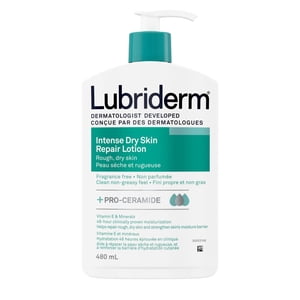 Lubriderm Intense Lotion de réparation de peau sèche, vitamine E, minéraux, pro-céramide, hydratant de peau sec, hypoallergénique, sans fragrance