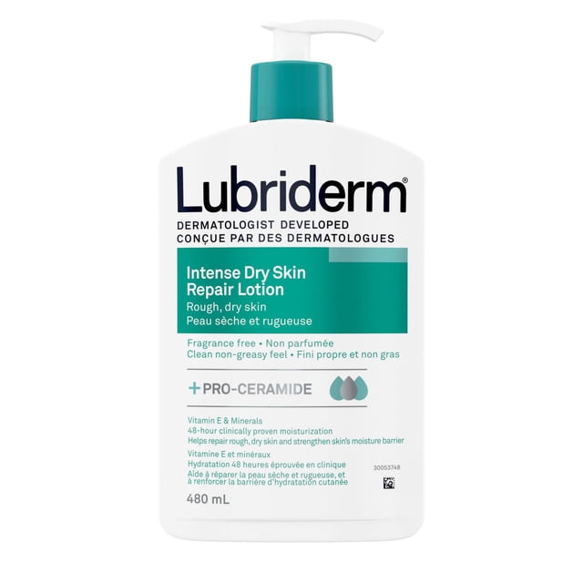 Lubriderm Intense Dry Skin Repair Lotion, Vitamin E, Minerals, Pro-ceramide, Dry Skin Moisturizer, Hypoallergenic, Fragrance Free
