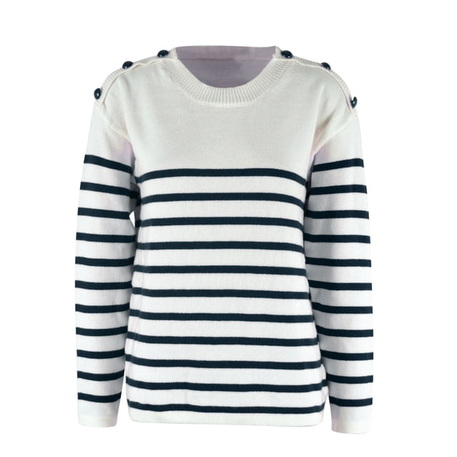 Yuyuzo Pull d'Automne pour les Femmes à Manches Longues Bouton Col Rond à l'Épaule Pull en Tricot à Rayures Casual Tops
