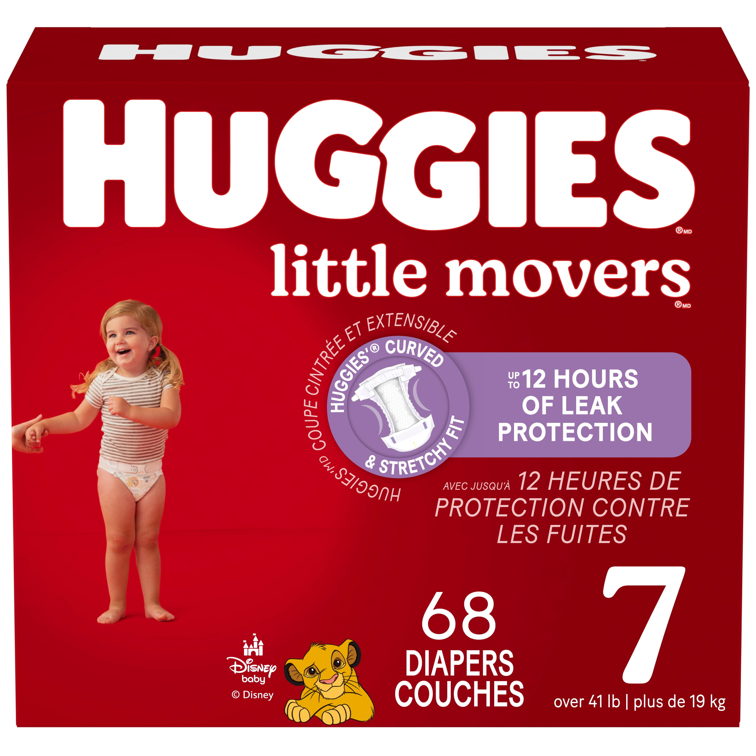 Huggies Little Movers Baby Diapers, Mega colossal pack, Size 7 (41+ lbs), 68 Count