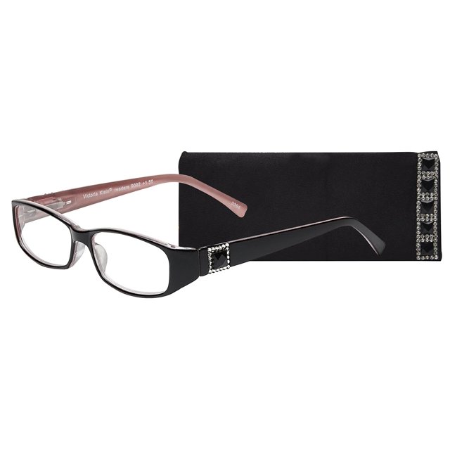 Select-A-Vision Women's Victoria Klein Crystals 9092 Pink Rectangular Reading Glasses, 27 mm + 1.75