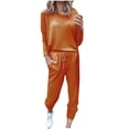 thumbnail image 1 of Mrat Womens Two Piece Set 2 Piece Jogging Sets Solid Polyester Long Sleeve Sweatsuits Sets Two Piece Track Suits Drawstring High Waist Pants Set Comfy Outfits N-Gold 3XL, 1 of 5