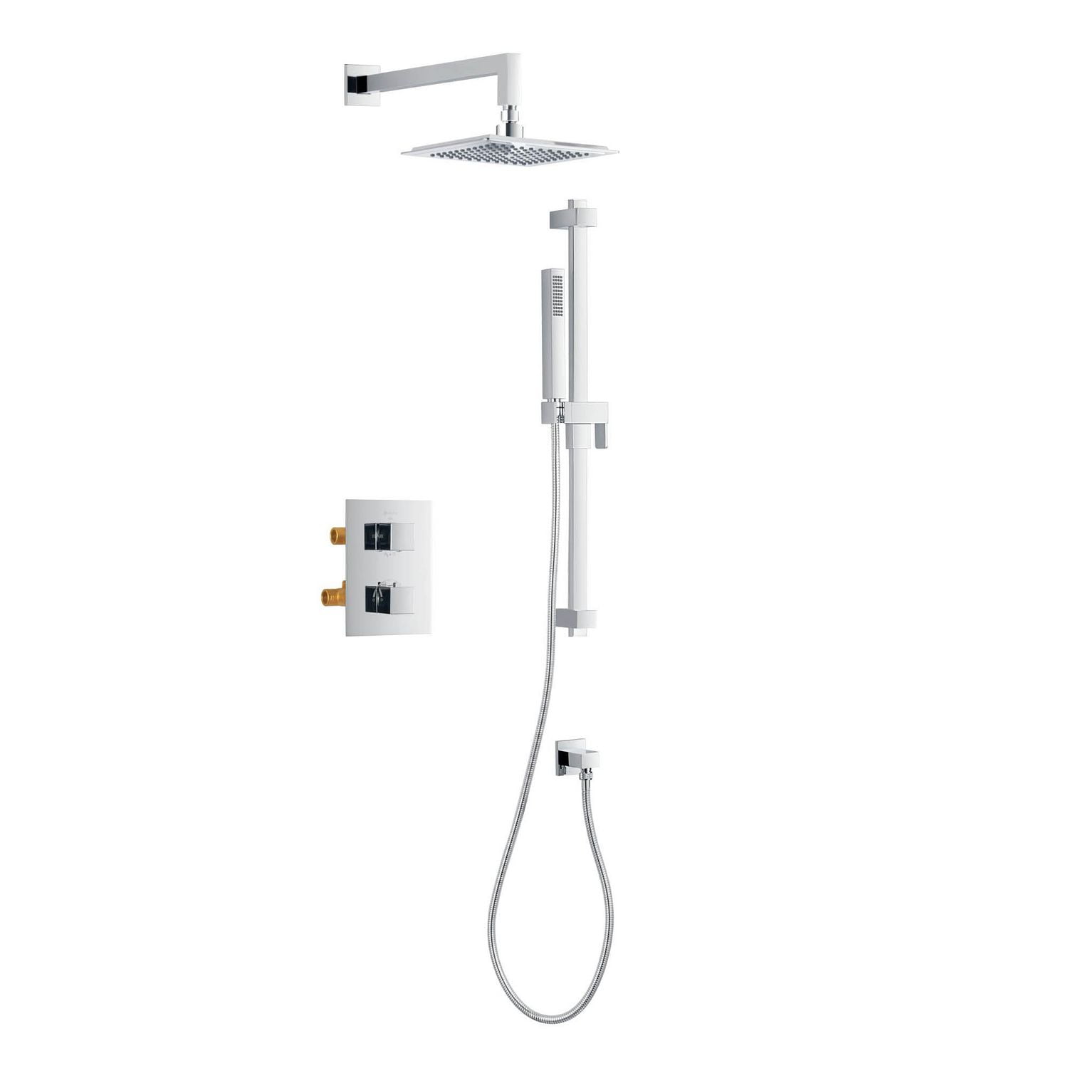 Valve thermostatique carrée 3 functions, Douchette à main, pomme de douche ou simultanément