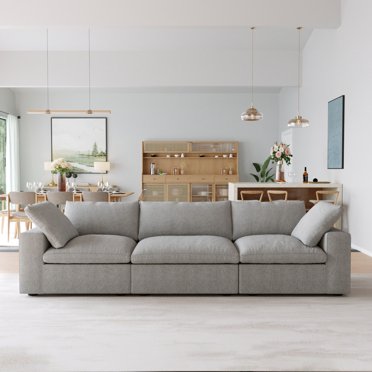 Sodrens Free Convertible Sectional Sofa Modular Couch,Modern Linen Fabric Sofa for Living Room,Apartment and Small Space,3-Seat Sofa,Light Gray