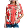 thumbnail image 1 of Women‘s Flower Print O-Neck Short Sleeve Blouse T-shirt, 1 of 6