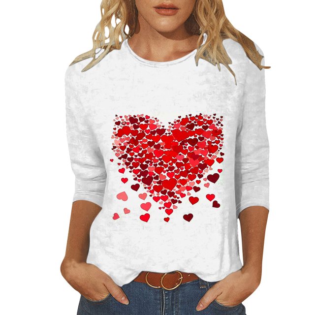 Penkiiy Chemises à Manches 3/4 pour Femmes, T-Shirts Graphiques Imprimés Mignons, Blouses Décontractées Grande Taille, Hauts Basiques, Pull-Over, Multicolore