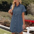 thumbnail image 2 of XDZJLR Robes pour Femmes Manches Courtes Boutonnée Fluide Jupe en Denim à Volants, 2 of 5