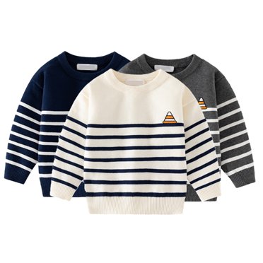 Beautyzll Baby Boys Stripes Knit Sweater for Toddler Kids Autumn Soft Cable Blouse Round Collar Pullover Sweater 1-7T
