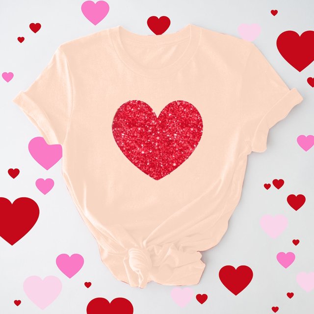 Meichang T-Shirts de la Saint-Valentin pour Femmes Hauts Mignons Imprimé Cœur Hauts Mignons Col Rond Manches Courtes Décontracté T-Shirts de Vacances Saint-Valentin