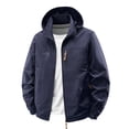 thumbnail image 3 of Sentmoon Winter Coat Men Solid Color Long Sleeve Hooded Neck Lightweight Jacket Men Oversized Zipper Windbreaker Waterproof Mens Clothing with Pockets Fall Trendy for Travel and Hiking Navy XXL, 3 of 9