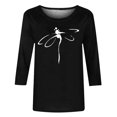 thumbnail image 4 of Pompotops T-shirt Ample Imprimé pour Femme, Blouse Mi-Longue à Manches 3/4, Col Rond, Hauts Décontractés, Liquidation, 4 of 4