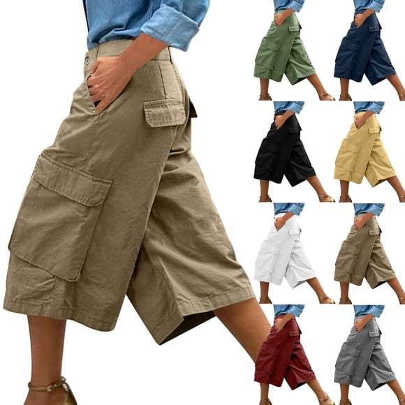 Oksale Womens Capris with Pockets Loose Casual Cargo Capri Pants Dressy Lightweight Baggy High Waisted Twill Cargo Pants for Hiking White L