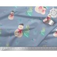 thumbnail image 2 of Soimoi Blue Poly Georgette Fabric Snowman & Tree Christmas Decor Fabric Printed Yard 42 Inch Wide, 2 of 5