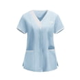 thumbnail image 3 of Craaazy Plus Size Women's Solid Color Nursing Scrub T-shirts with Contrast V-Neck and Multi Pockets for Medical Work Gift, 3 of 6