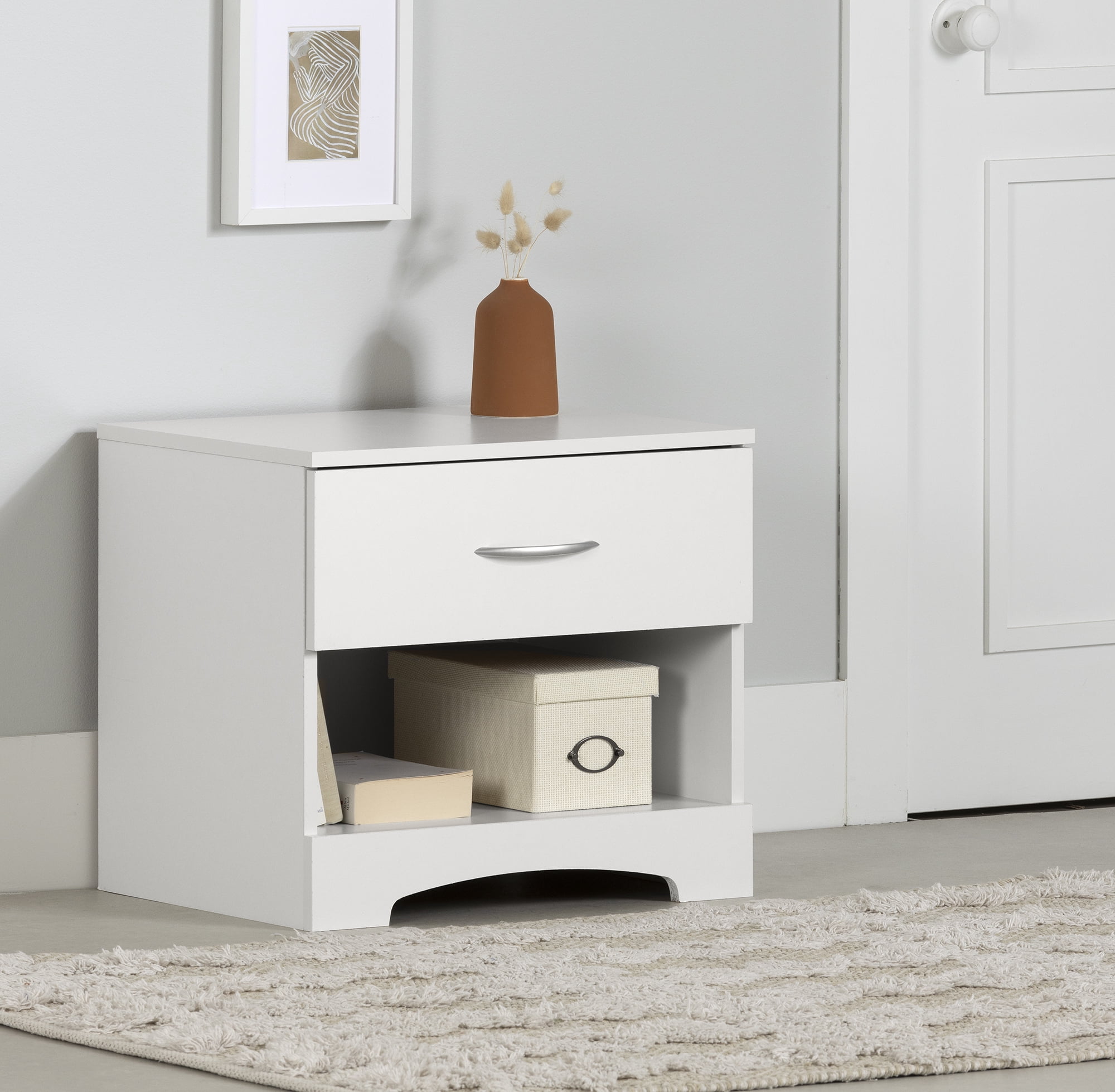 Table de chevet 1 tiroir pour Adulte, fini Blanc solide, collection Step One de Meubles South Shore