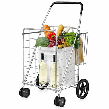 Costway Chariot Utilitaire Pliable Panier Jumbo Extérieur Épicerie Lessive Argent