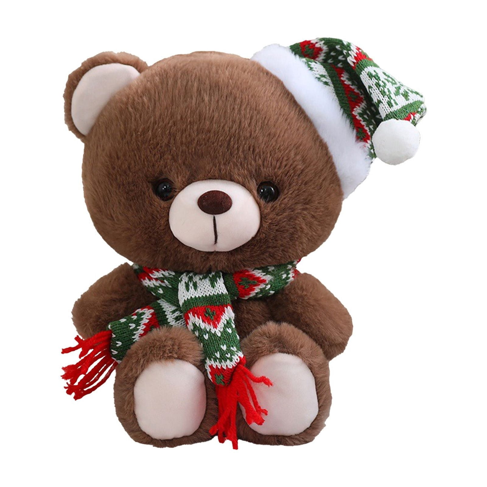 Coffee Christmas Teddy Bear Plush Toy With Hat Cuddly Stuffed Animal Doll Holiday Gift For Children Boys Girls