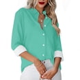 thumbnail image 2 of Besolor Button Down Shirts for Women Solid Color Long Sleeve Colared Tops Loose Office Blouses for Casual Work, 2 of 5