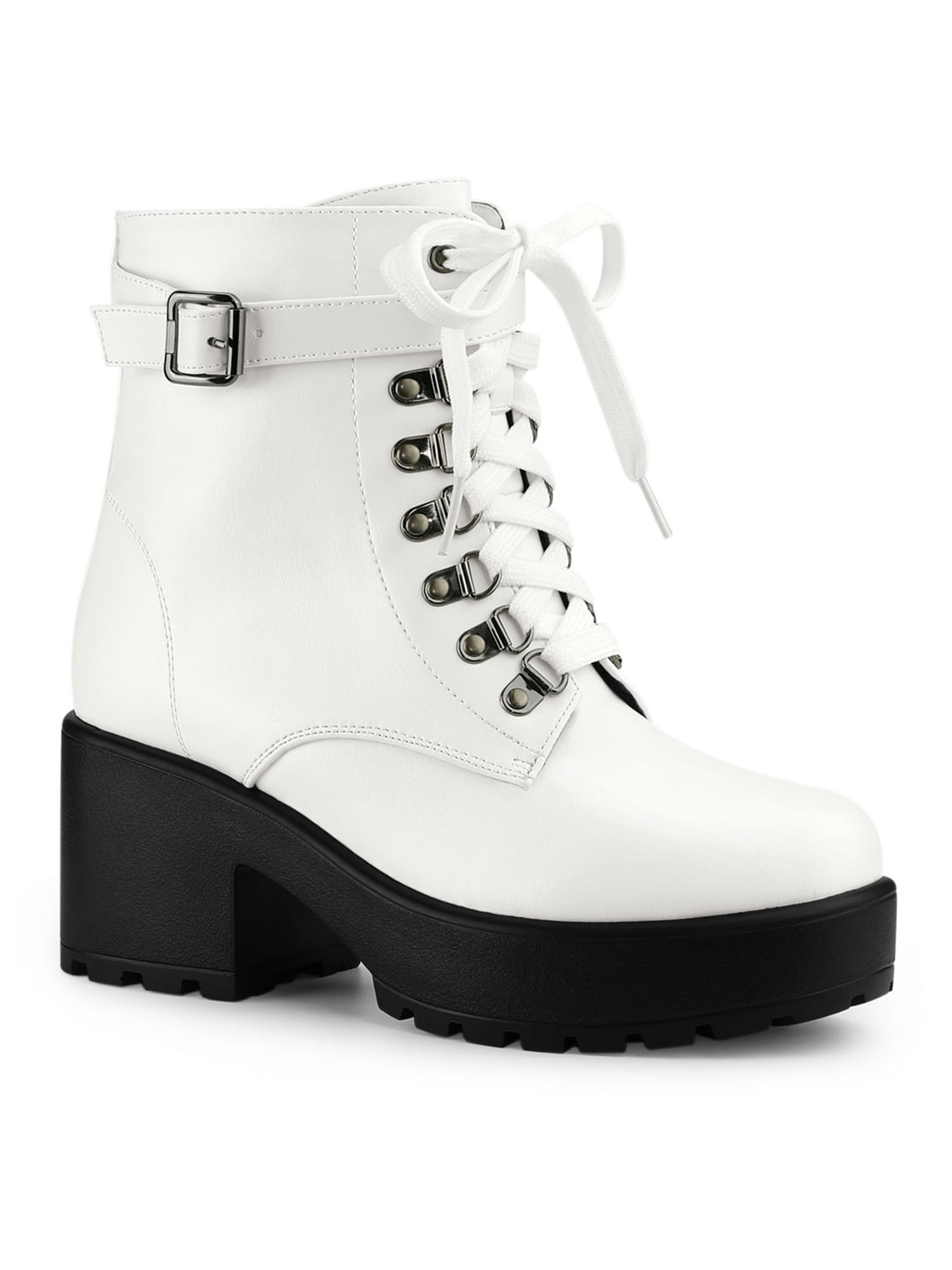 Unique Bargains Women's Chunky Heel Platform Ankle Combat Boots