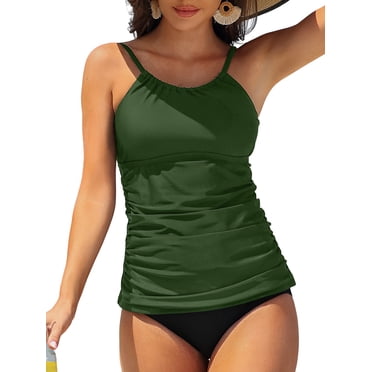 Charmo Haut de Tankini à Col Montant pour Femmes Seulement, Haut de Maillot de Bain Gainant, Haut de Bain Froncé Sans Bas
