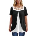 thumbnail image 1 of Timegard Hauts d'Été pour Femmes Grande Taille Col Carré en V Croisé Manches Courtes Décontracté Confortable Blouse, 1 of 6