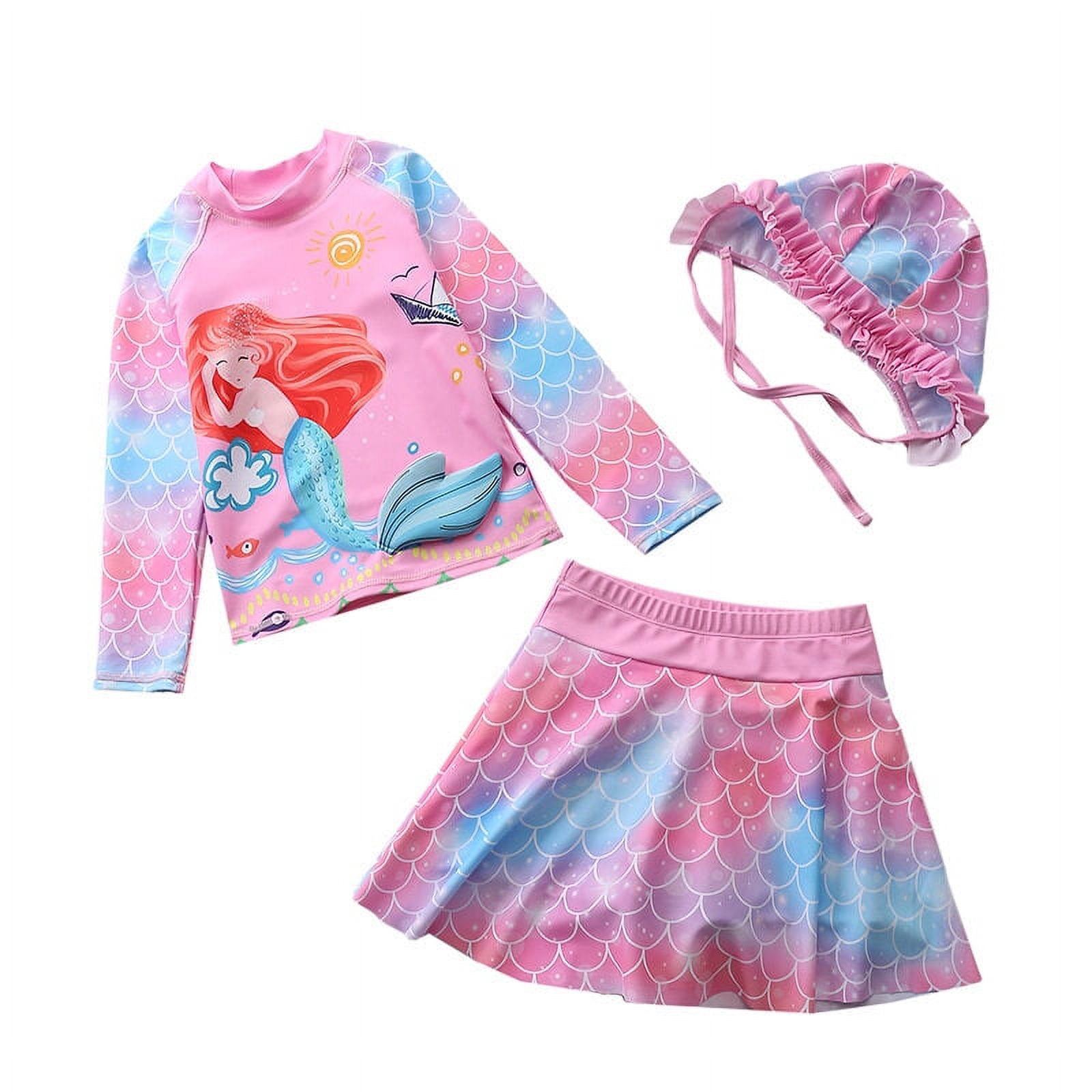 Baby/Toddler Girls Mermaid Swimsuit Rashguard Set Long Sleeve UPF 50+ ,CM25-5BT Size 6T
