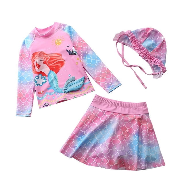 Baby/Toddler Girls Mermaid Swimsuit Rashguard Set Long Sleeve UPF 50+ ,CM25-5BT Size 6T
