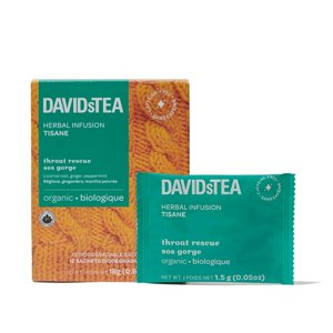 DAVIDsTEA - Herbal - Pack of 12 Individually Wrapped Sachets - Organic Throat Rescue
