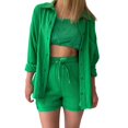 thumbnail image 1 of Fgnfyis Ensemble Décontracté Mode pour Femmes, Chemise à Manches Longues et Col Montant, Shorts Taille Haute avec Cordon, Ensemble 2 Pcs, Vert P, 1 of 5